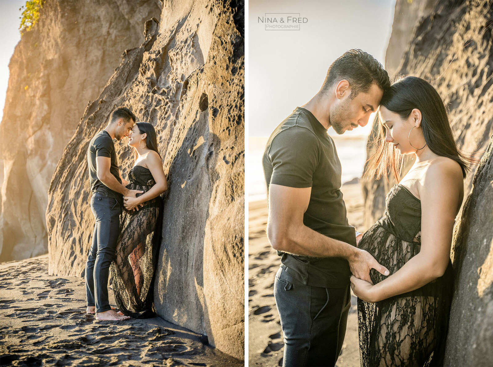 shooting grossesse falaise, robe noire M&R