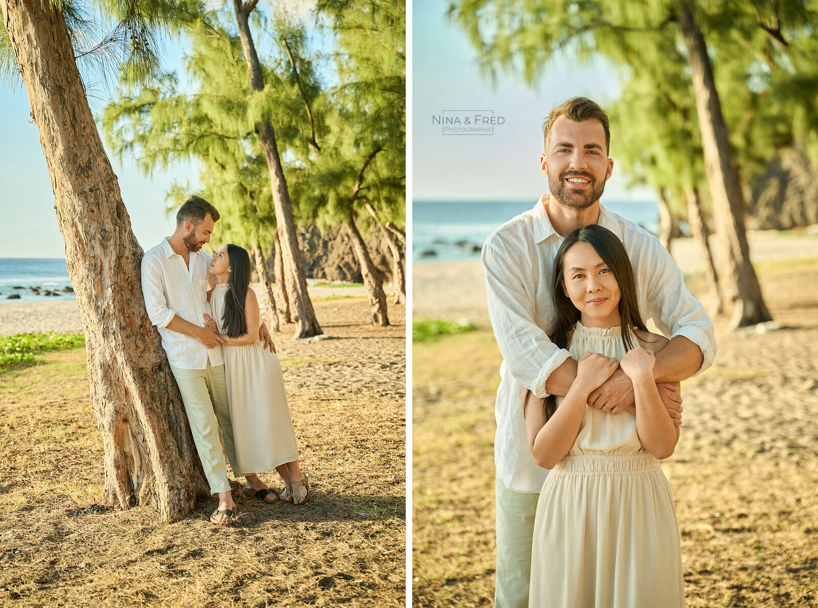 photos de couples sous les filaos à la Réunion G&C