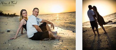 Élodie et Aurélien coucher de soleil engagement