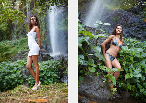 photos de mannequinat devant une cascade