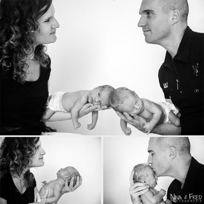 séance photo des jumeaux E&V à la naissance