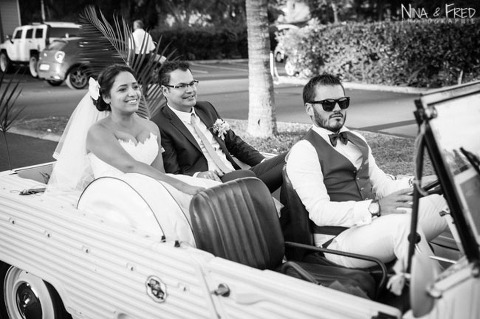 mariés en voiture Sandrine et Thomas