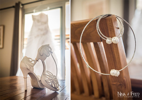 accessoires et robe de la mariée M