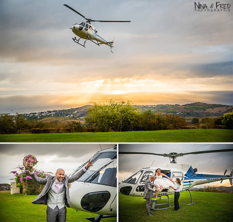 ariivée en hélicoptère Audrey et Stephane