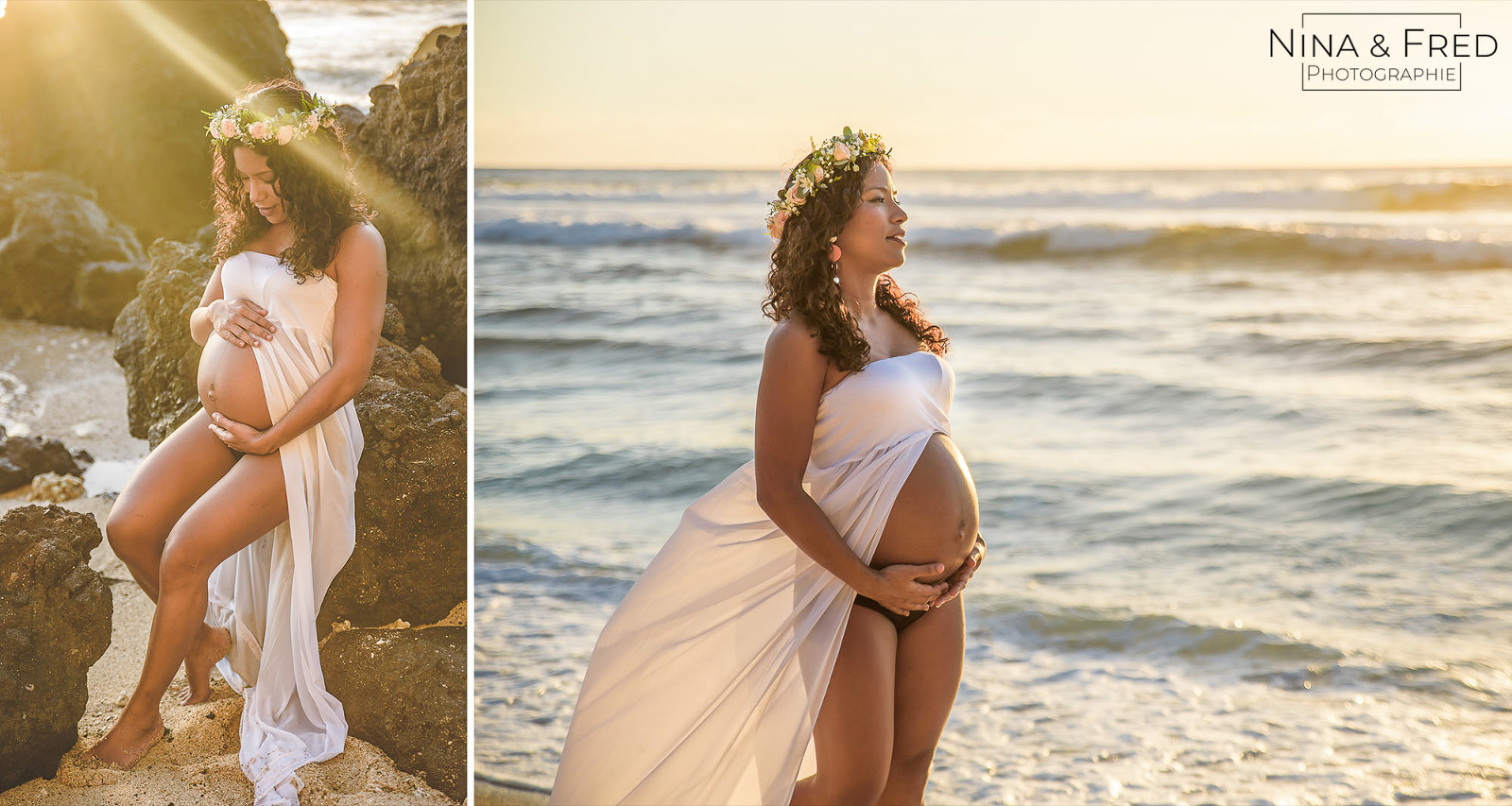 photos femme enceinte couronne de fleurs 974 J&F