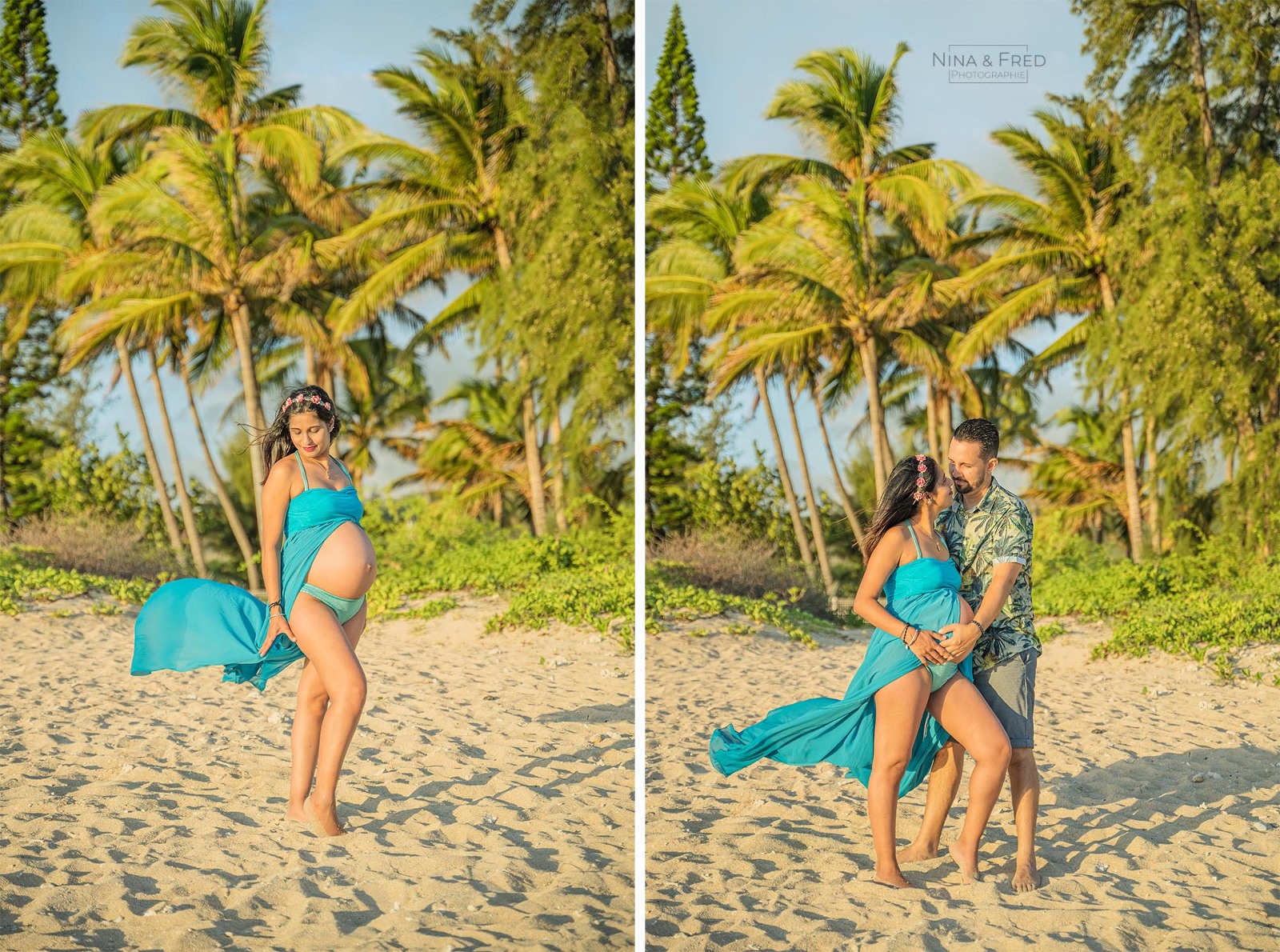 photos de grossesse sous les cocotiers ambiance tropicale à la Réunion M&M